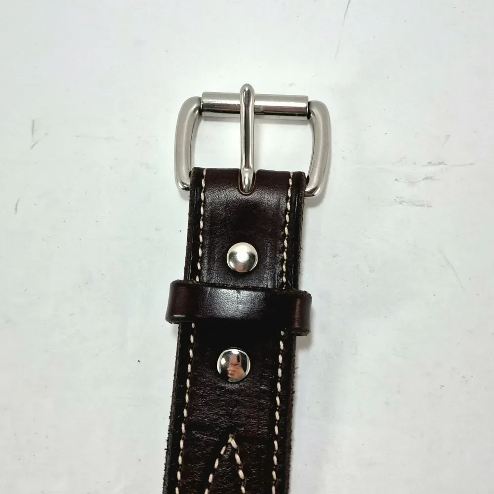 Forest Hill Leather Men's Brown Stitched Full-Grain Leather Belt Size 36